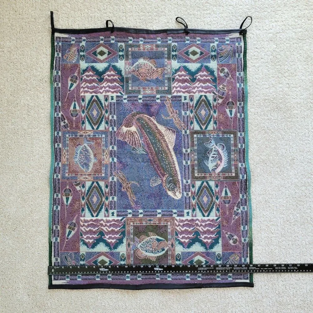 Rare Siddhia Hutchinson Fish Hanging Wall Tapestry Trout Fisherman Cottage Flag